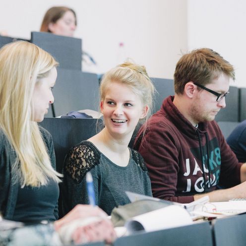 Studierende sitzen in einem H&ouml;rsaal.