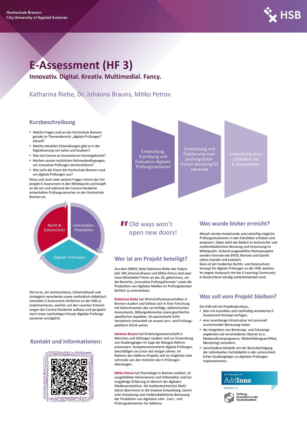 Poster zum AddInno-Teilprojekt namens Handlungsfeld 3 E-Assessment