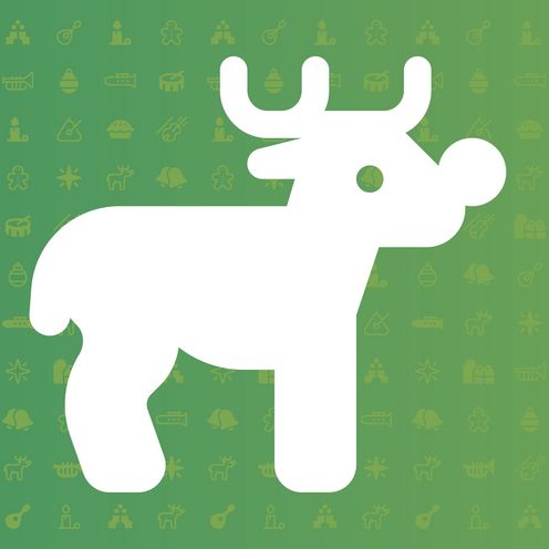 Ein Rentier-Icon auf gr&uuml;nem Hintergrund mit vielen kleinen weihnachtlichen Grafiken