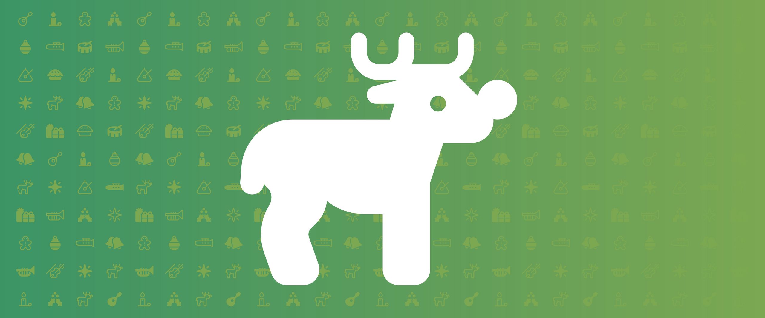Ein Rentier-Icon auf grünem Hintergrund mit vielen kleinen weihnachtlichen Grafiken