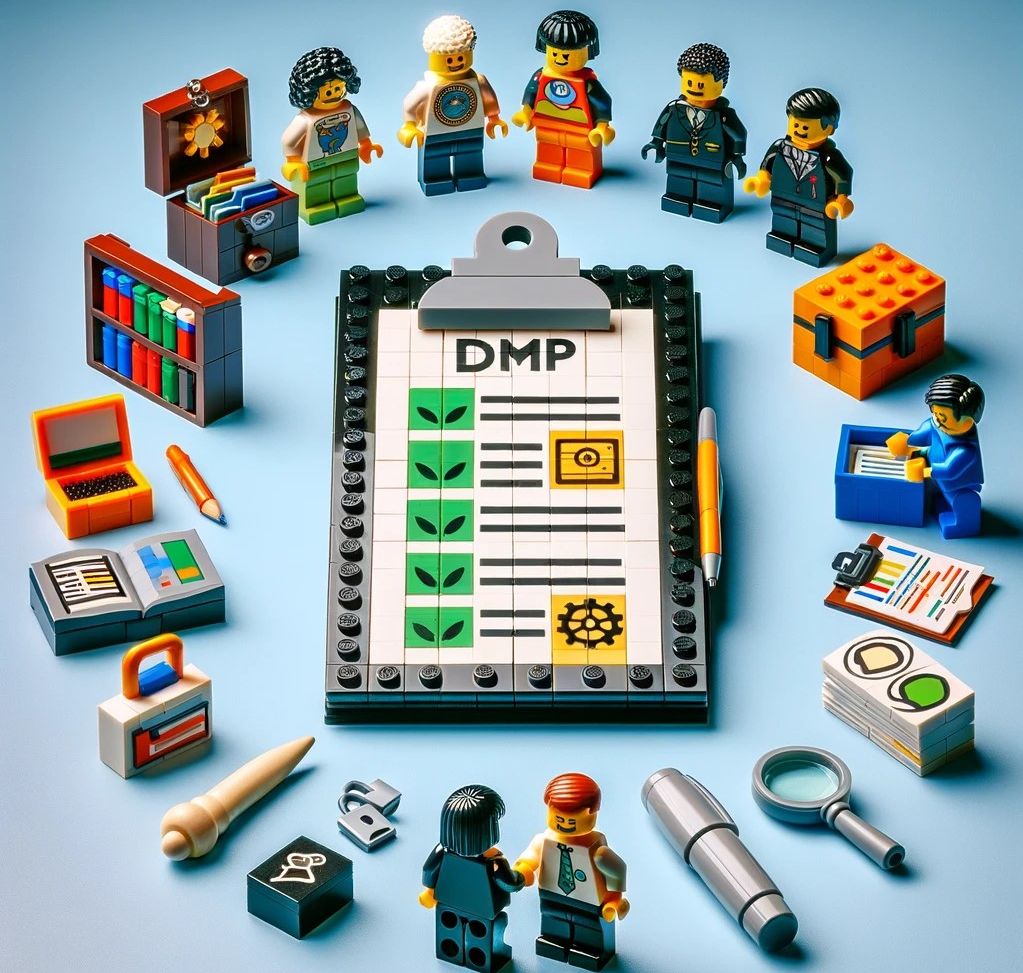 Alle Schritte eines Forschungsdatenlebenszyklus in Lego dargestellt